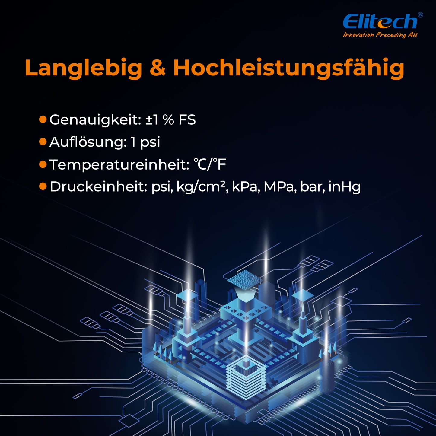 Elitech DMG-2SE Digitales Manometer für HLK-, Kälte- und Klimaanlagen – Druck- und Temperaturmessung, LCD-Anzeige