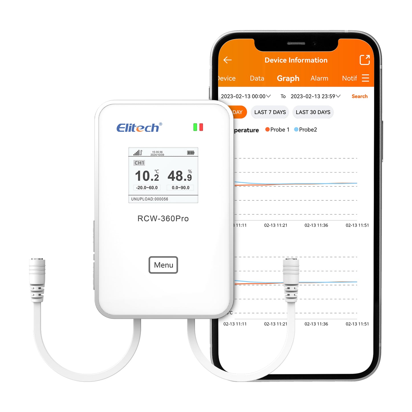 4G-verbindender Temperatur-Datenlogger mit integrierter SIM-Karte, Fern-Echtzeit-Datenaufzeichnung, APP-/Cloud-Datenspeicherung (Sonde separat erhältlich), Elitech RCW-360Pro 4G