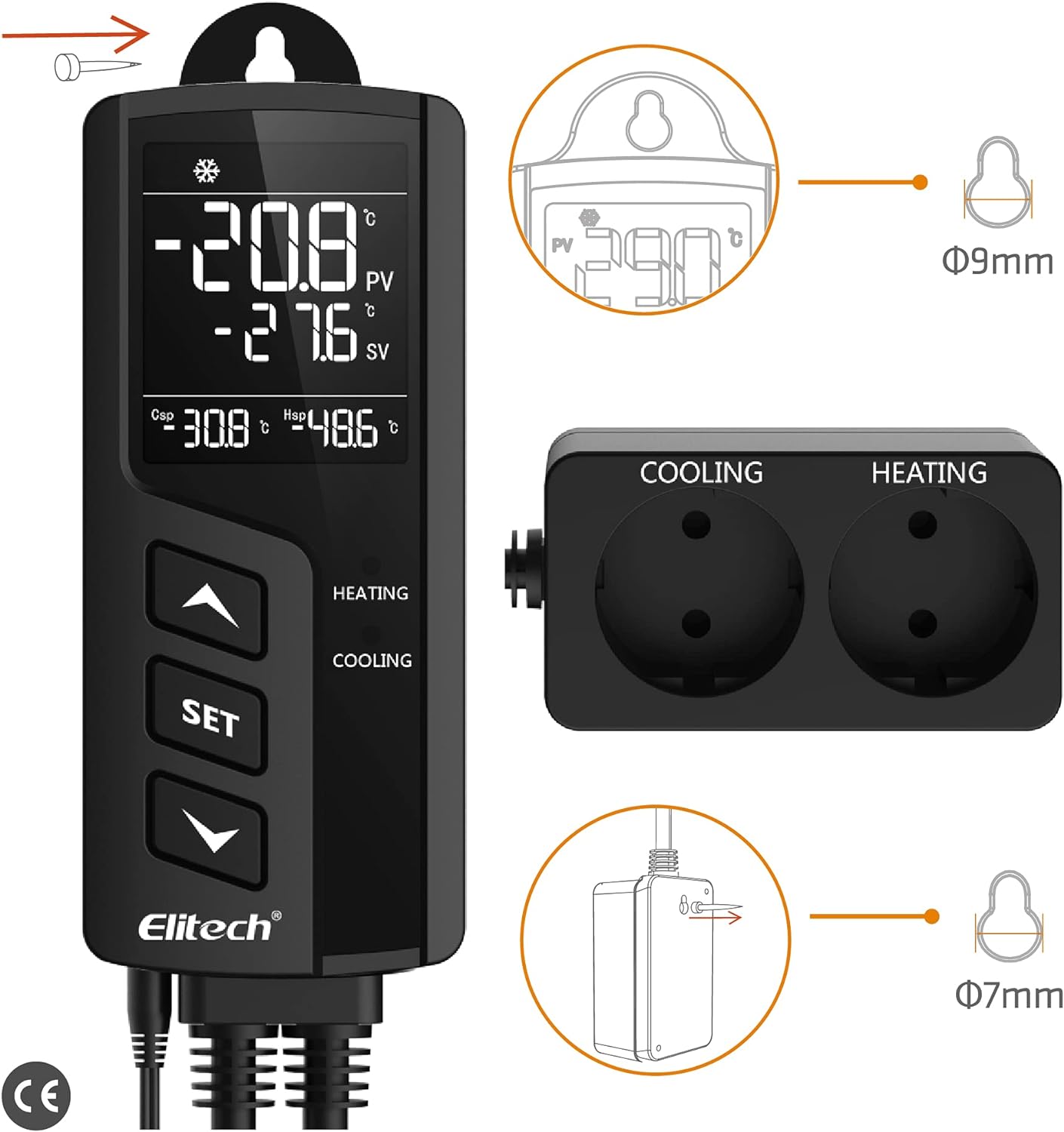 Elitech STC-1000Pro EU vorverdrahteter Temperaturregler, Thermostat, automatischer Kühl- und Heizschalter