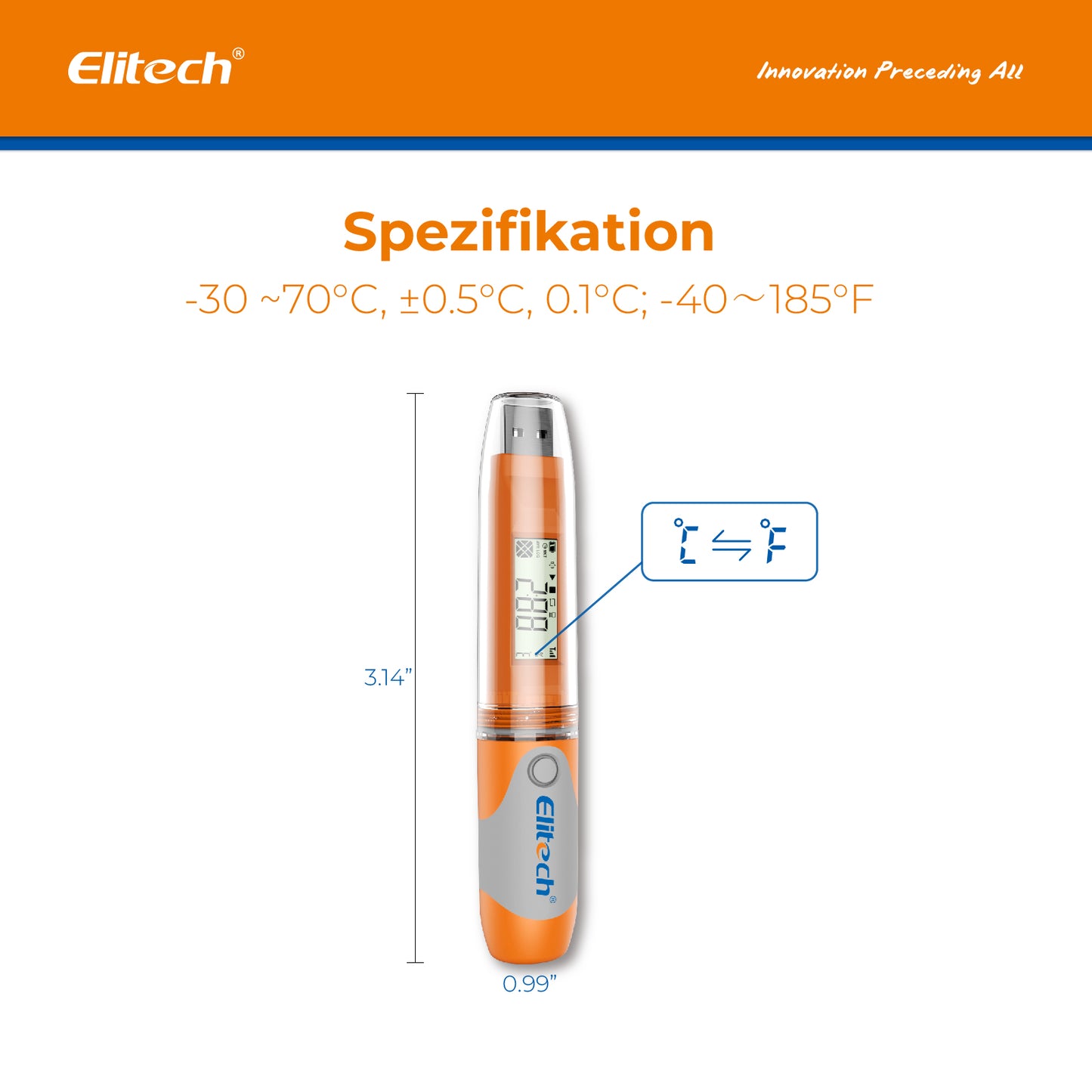 Elitech RC-51 USB-PDF-Temperaturdatenlogger-Recorder-Tester, 32000 Aufzeichnungen