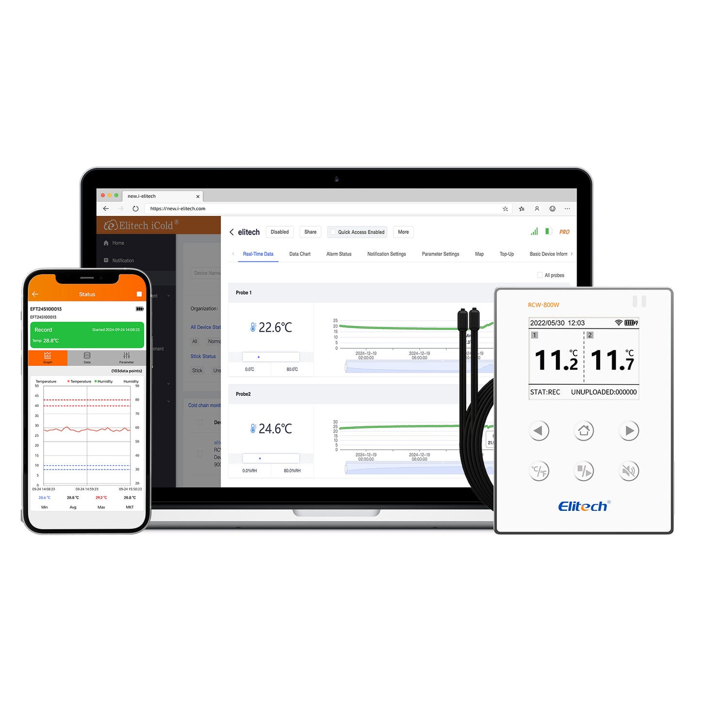 Elitech RCW-800W-TDE Drahtloser Temperatur Datenlogger, WIFI-Ferntemperatur Rekorder für Kühlschrank
