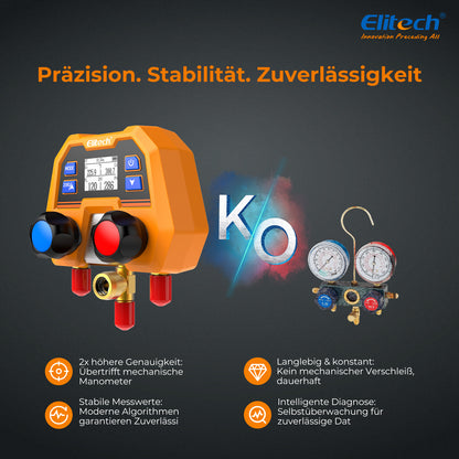 Elitech DMG-2SE Digitales Manometer für HLK-, Kälte- und Klimaanlagen – Druck- und Temperaturmessung, LCD-Anzeige