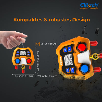 Elitech DMG-2SE Digitales Manometer für HLK-, Kälte- und Klimaanlagen – Druck- und Temperaturmessung, LCD-Anzeige