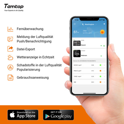 Temtop M10i WiFi-Luftqualitätsmonitor für PM2,5 TVOC AQI HCHO Formaldehyd-Detektor Echtzeit-Datenaufzeichnung