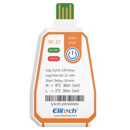 Elitech RC-17 Einweg-Temperatur-Datenlogger, USB-PDF-Bericht, Zweifarbige Anzeige