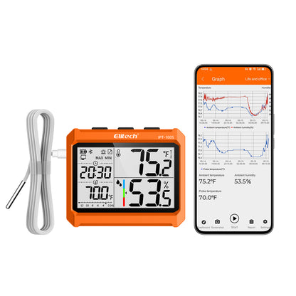 Elitech IPT-100S Digitales Thermometer-Hygrometer, Kühlschrankthermometer mit externem Temperaturfühler, kostenloser Datenspeicher-Export, 5.000 Messwerte