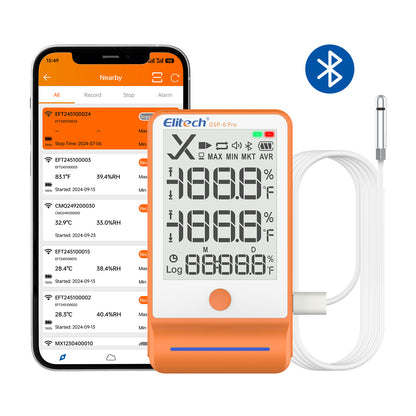 Elitech GSP-6Pro Bluetooth Temperatur- und Feuchtigkeits-Datenlogger mit Kalibrierzertifikat, 100.000 Messpunkte, Shadow Data