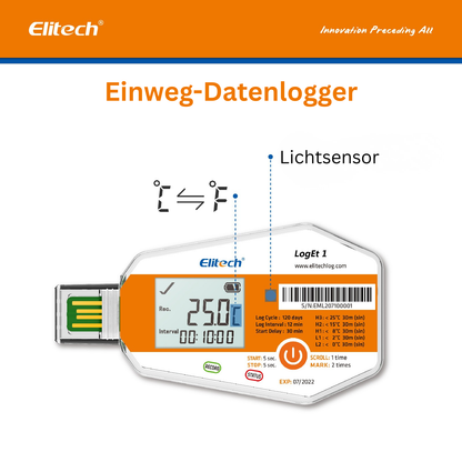 Elitech LogEt-1 Einweg-Temperaturdatenlogger, Einweg-Temperaturaufzeichner für Impfstoffe und Pharmazeutika