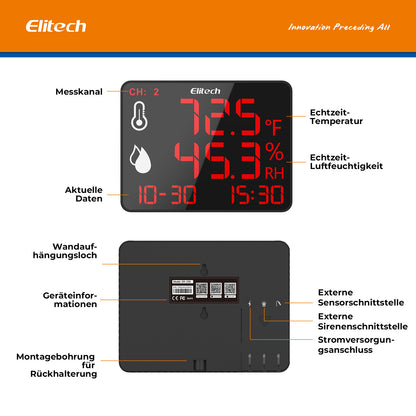 Elitech DR-230 Bluetooth-Datenlogger – HochprElitech DR-230 Bluetooth-Datenlogger – Hochpräziser digitaler Hygrometer und Thermometer mit 30.000 Speicherpunktenäziser digitaler Hygrometer und Thermometer mit 30.000 Speicherpunkten