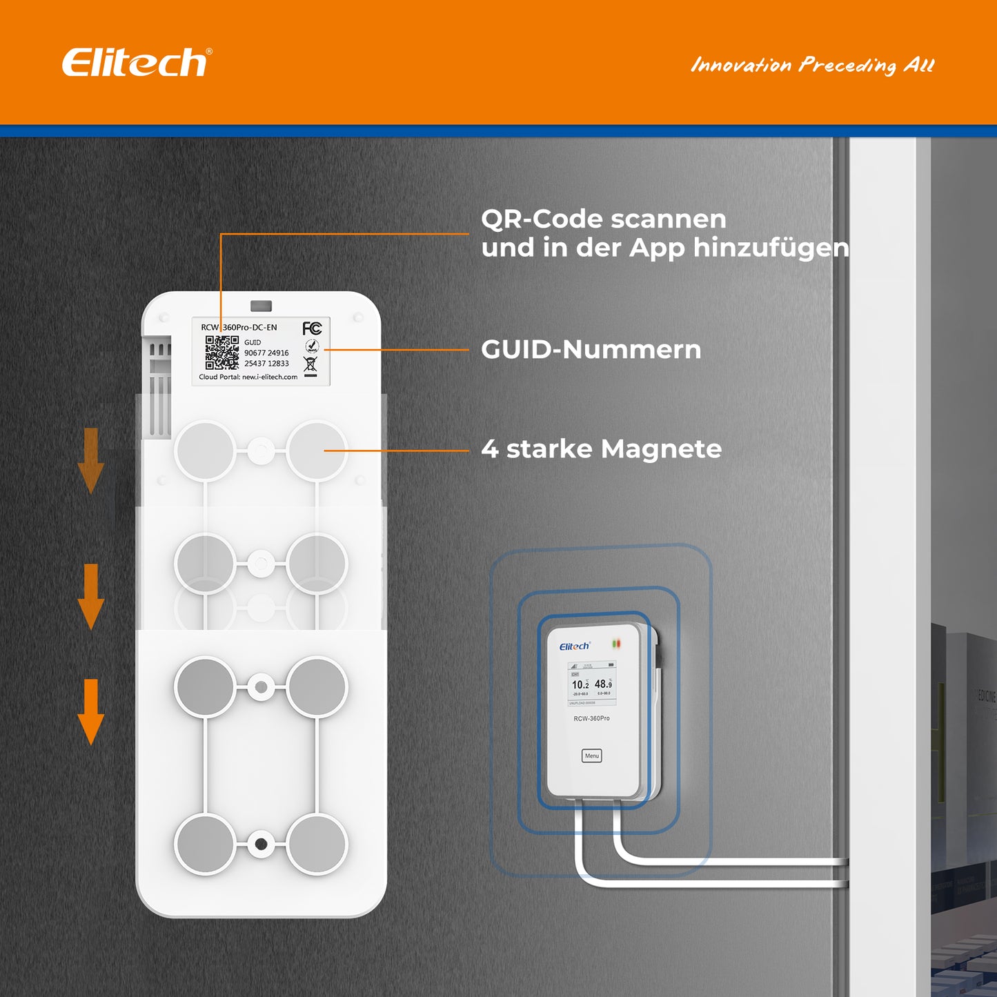 4G-verbindender Temperatur-Datenlogger mit integrierter SIM-Karte, Fern-Echtzeit-Datenaufzeichnung, APP-/Cloud-Datenspeicherung (Sonde separat erhältlich), Elitech RCW-360Pro 4G