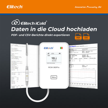 4G-verbindender Temperatur-Datenlogger mit integrierter SIM-Karte, Fern-Echtzeit-Datenaufzeichnung, APP-/Cloud-Datenspeicherung (Sonde separat erhältlich), Elitech RCW-360Pro 4G