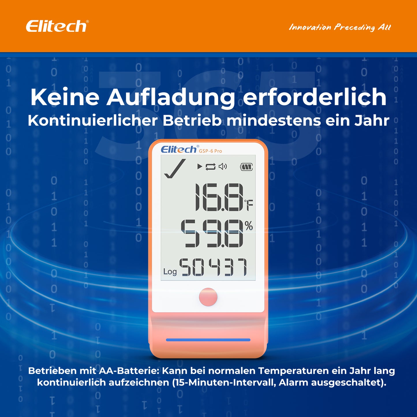Elitech GSP-6Pro Bluetooth Temperatur- und Feuchtigkeits-Datenlogger mit Kalibrierzertifikat, 100.000 Messpunkte, Shadow Data