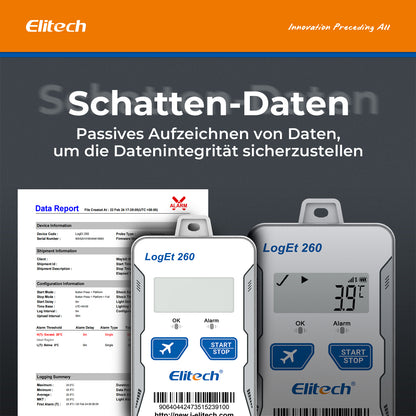 Elitech Loget 260-TH 4G wiederverwendbarer Echtzeit-Temperatur- und Feuchtigkeitsdatenlogger mit Licht-/Stoß-/Standorterfassung, integrierter SIM-Karte, 100.000 Messpunkten
