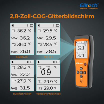 Elitech ICT-220 Bluetooth Dual Thermocouple Thermometer – Hochpräzisions-K-Typ-Temperatursensor mit App