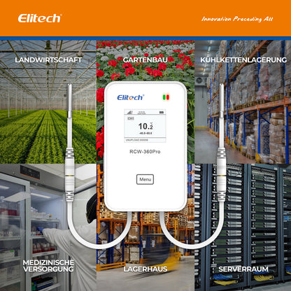 4G-verbindender Temperatur-Datenlogger mit integrierter SIM-Karte, Fern-Echtzeit-Datenaufzeichnung, APP-/Cloud-Datenspeicherung (Sonde separat erhältlich), Elitech RCW-360Pro 4G