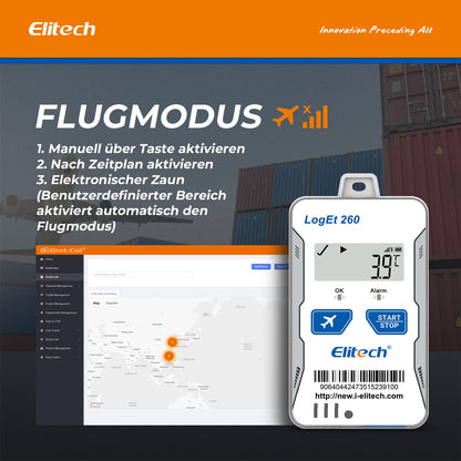 Elitech Loget 260-TH 4G wiederverwendbarer Echtzeit-Temperatur- und Feuchtigkeitsdatenlogger mit Licht-/Stoß-/Standorterfassung, integrierter SIM-Karte, 100.000 Messpunkten