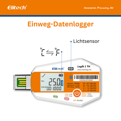 Elitech LogEt-1TH Einweg-Temperatur- und Feuchtigkeits-Datenlogger, Datenlogger für Impfstoffe und Pharmazeutika, Einweg-Temperaturaufzeichnungsgerät
