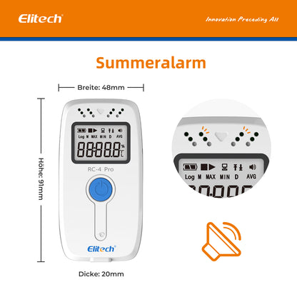 Elitech RC-4 Pro PDF USB Digitaler Temperatur-Datenlogger, wiederverwendbarer Recorder, DDL mit 64.000 Messpunkten, hohe Genauigkeit, Shadow Data, integrierter Summer, automatische PDF-/CSV-Berichte, Windows/MacOS-Software