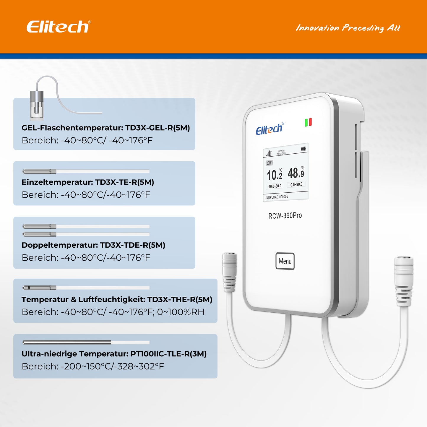 4G-verbindender Temperatur-Datenlogger mit integrierter SIM-Karte, Fern-Echtzeit-Datenaufzeichnung, APP-/Cloud-Datenspeicherung (Sonde separat erhältlich), Elitech RCW-360Pro 4G