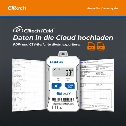 Elitech Loget 260-TH 4G wiederverwendbarer Echtzeit-Temperatur- und Feuchtigkeitsdatenlogger mit Licht-/Stoß-/Standorterfassung, integrierter SIM-Karte, 100.000 Messpunkten