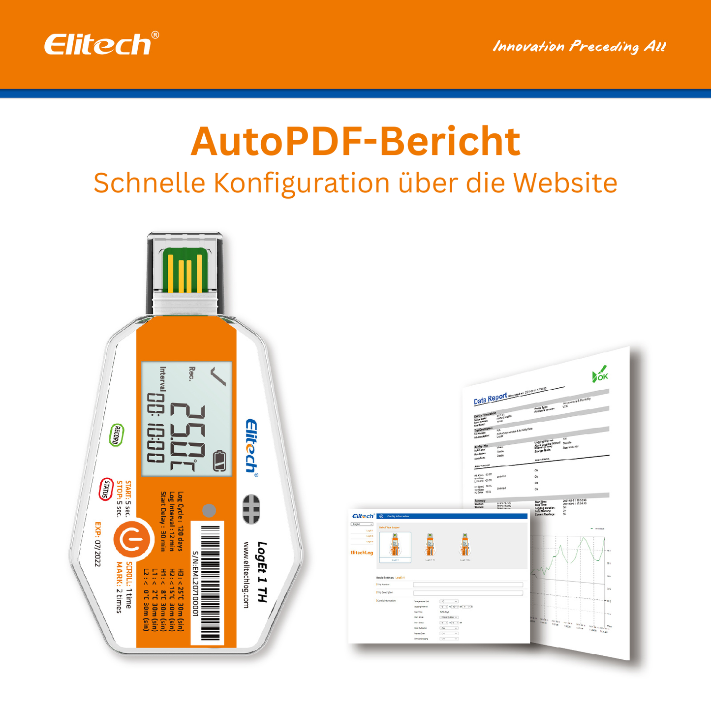 Elitech LogEt-1TH Einweg-Temperatur- und Feuchtigkeits-Datenlogger, Datenlogger für Impfstoffe und Pharmazeutika, Einweg-Temperaturaufzeichnungsgerät