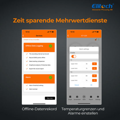Elitech ICT-220 Bluetooth Dual Thermocouple Thermometer – Hochpräzisions-K-Typ-Temperatursensor mit App