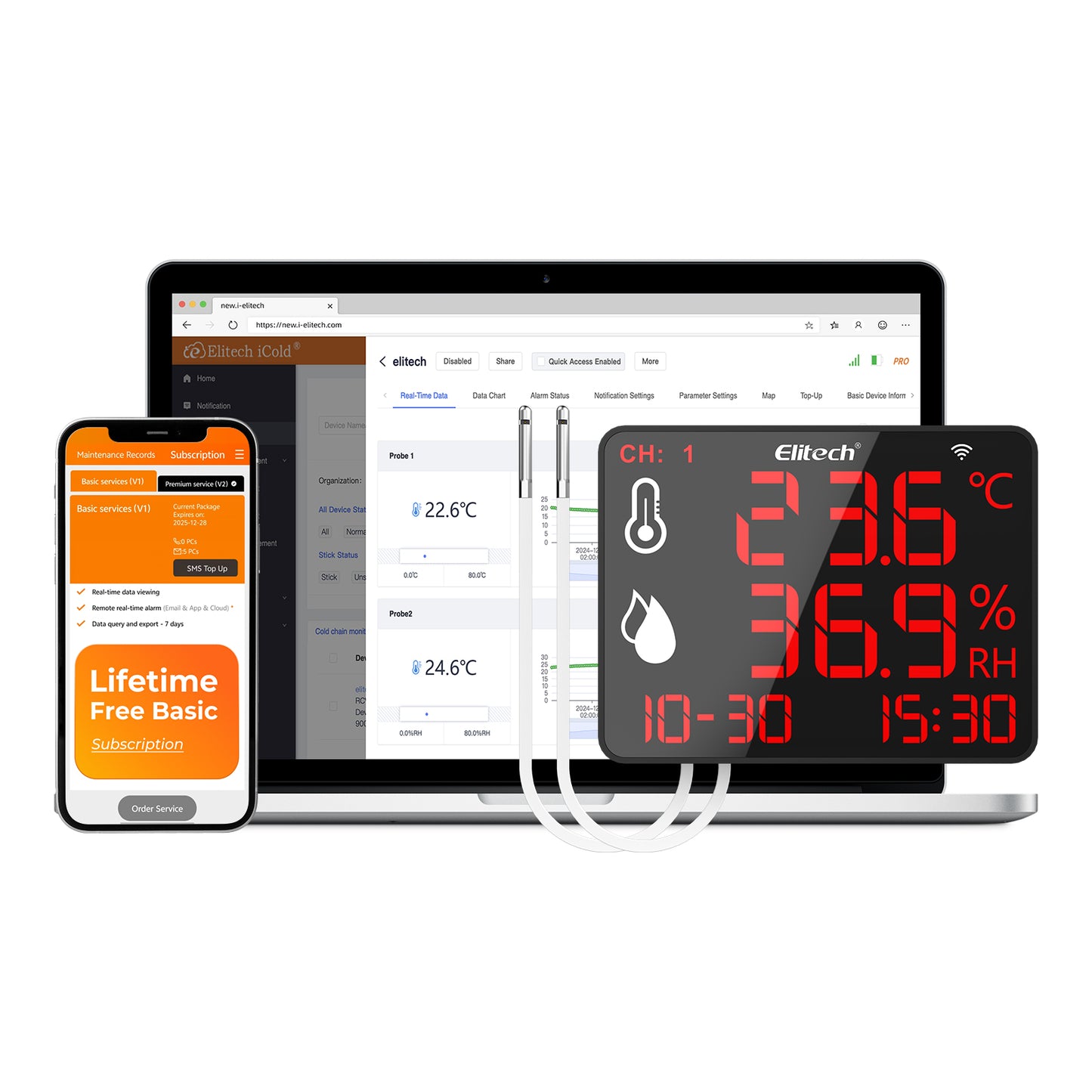 Elitech DR-230W Bluetooth- & WLAN-Datenlogger, hochpräzises digitales Hygrometer-Thermometer, 30.000 Messwerte
