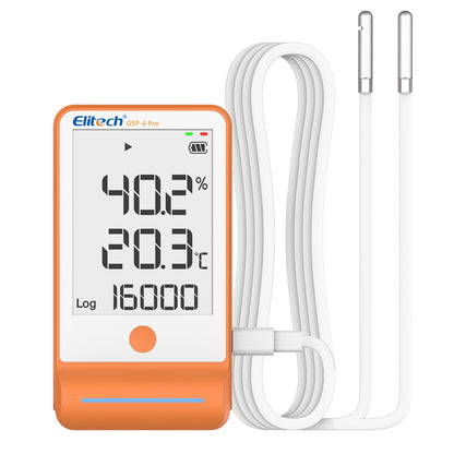 Elitech GSP-6Pro TE&THE Bluetooth Temperatur- und Feuchtigkeits-Datenlogger mit Kalibrierzertifikat, 100.000 Messpunkte, Shadow Data