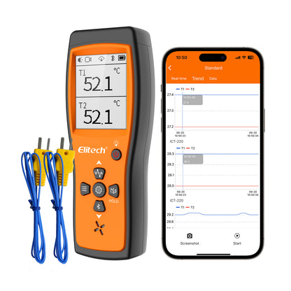Elitech ICT-220 Bluetooth Dual Thermocouple Thermometer – Hochpräzisions-K-Typ-Temperatursensor mit App