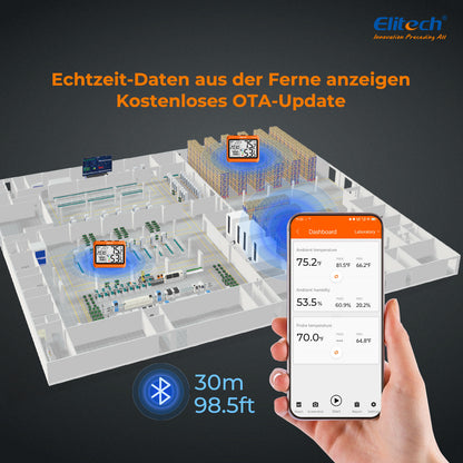 Elitech IPT-100S Digitales Thermometer-Hygrometer, Kühlschrankthermometer mit externem Temperaturfühler, kostenloser Datenspeicher-Export, 5.000 Messwerte