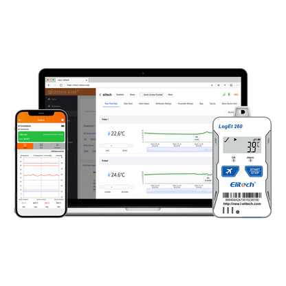 Elitech Loget 260-TH 4G wiederverwendbarer Echtzeit-Temperatur- und Feuchtigkeitsdatenlogger mit Licht-/Stoß-/Standorterfassung, integrierter SIM-Karte, 100.000 Messpunkten