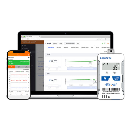 Elitech Loget 260-TH 4G wiederverwendbarer Echtzeit-Temperatur- und Feuchtigkeitsdatenlogger mit Licht-/Stoß-/Standorterfassung, integrierter SIM-Karte, 100.000 Messpunkten