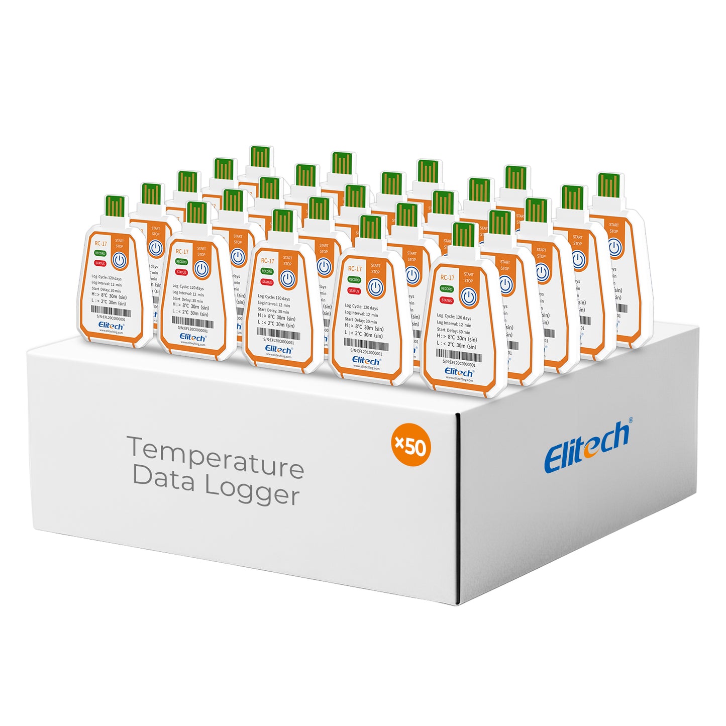 Elitech RC-17 Einweg-Temperatur-Datenlogger, USB-PDF-Bericht, Zweifarbige Anzeige