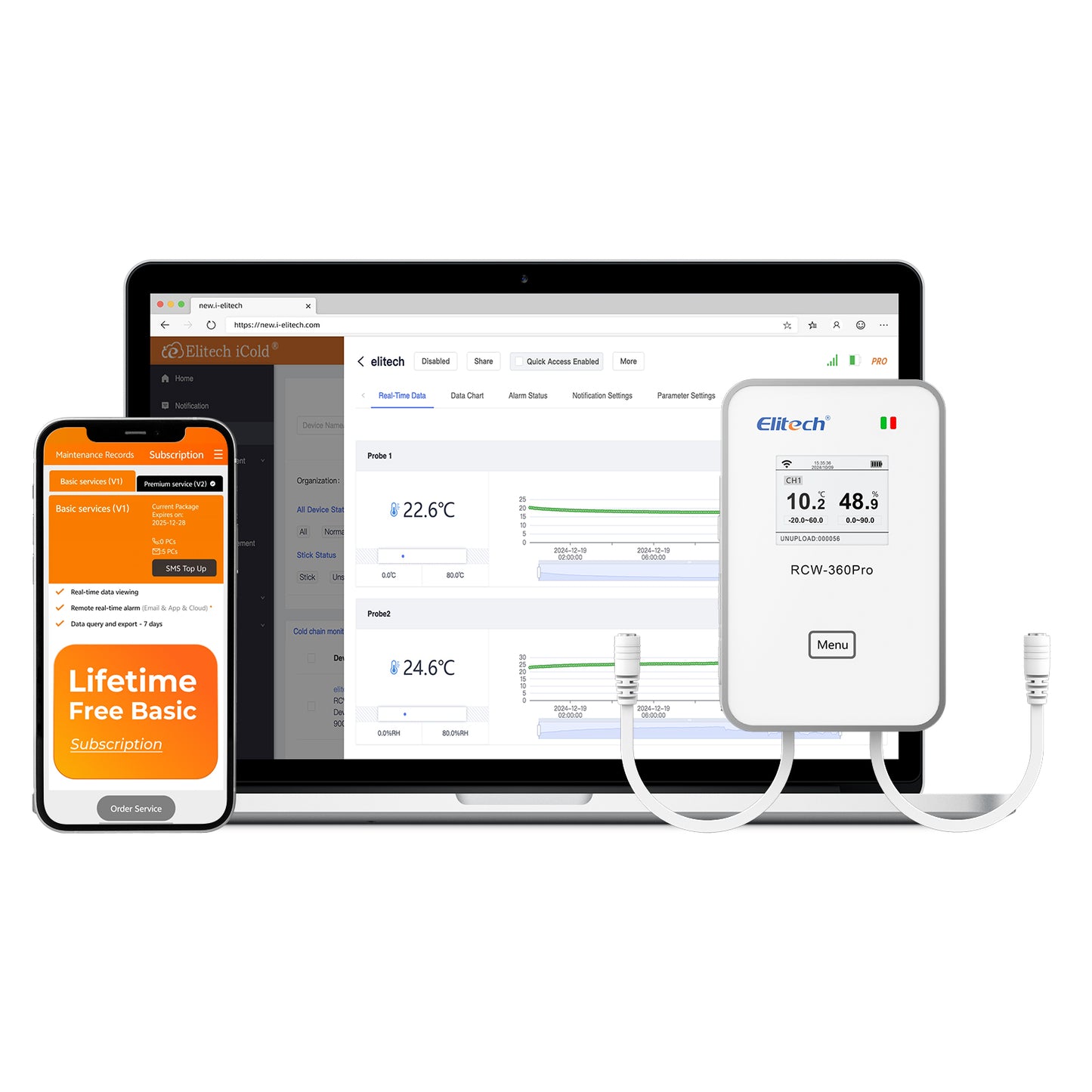 4G-verbindender Temperatur-Datenlogger mit integrierter SIM-Karte, Fern-Echtzeit-Datenaufzeichnung, APP-/Cloud-Datenspeicherung (Sonde separat erhältlich), Elitech RCW-360Pro 4G