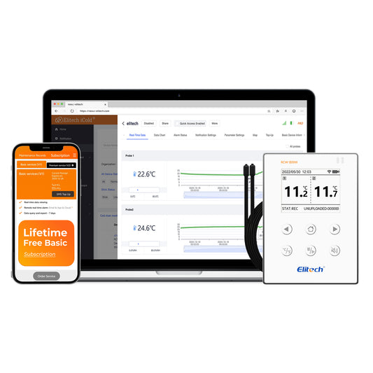 Elitech RCW-800W-TDE Drahtloser Temperatur Datenlogger, WIFI-Ferntemperatur Rekorder für Kühlschrank