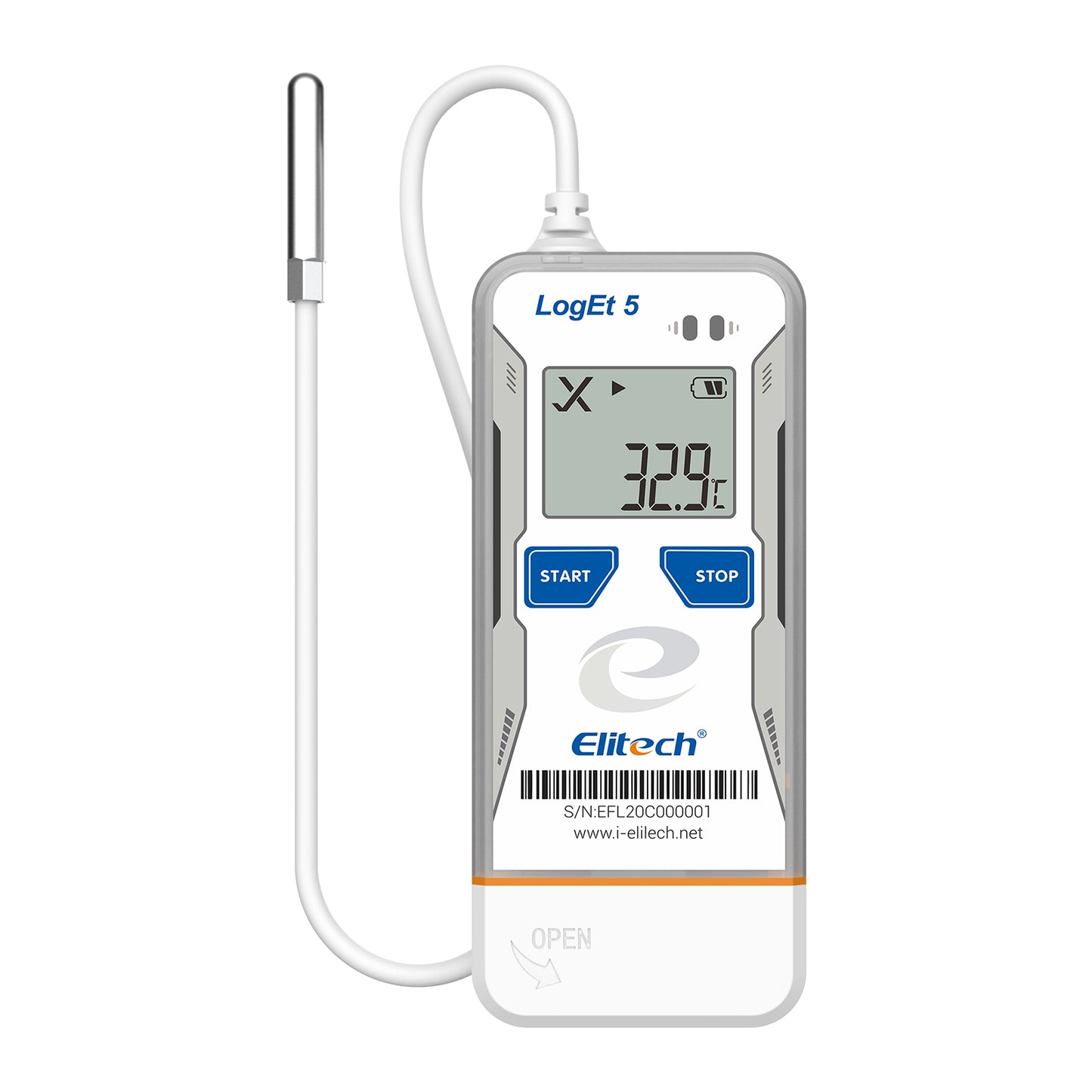 Elitech LogEt 5 THE Temperatur- und Feuchtigkeits-Datenlogger, wiederverwendbarer Rekorder mit externem Fühler, Shadow-Daten-Funktion, automatischer PDF-/CSV-Bericht, 32.000 Messwerte
