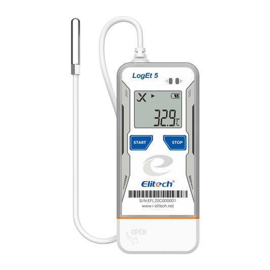 Elitech LogEt 5 THE Temperatur- und Feuchtigkeits-Datenlogger, wiederverwendbarer Rekorder mit externem Fühler, Shadow-Daten-Funktion, automatischer PDF-/CSV-Bericht, 32.000 Messwerte
