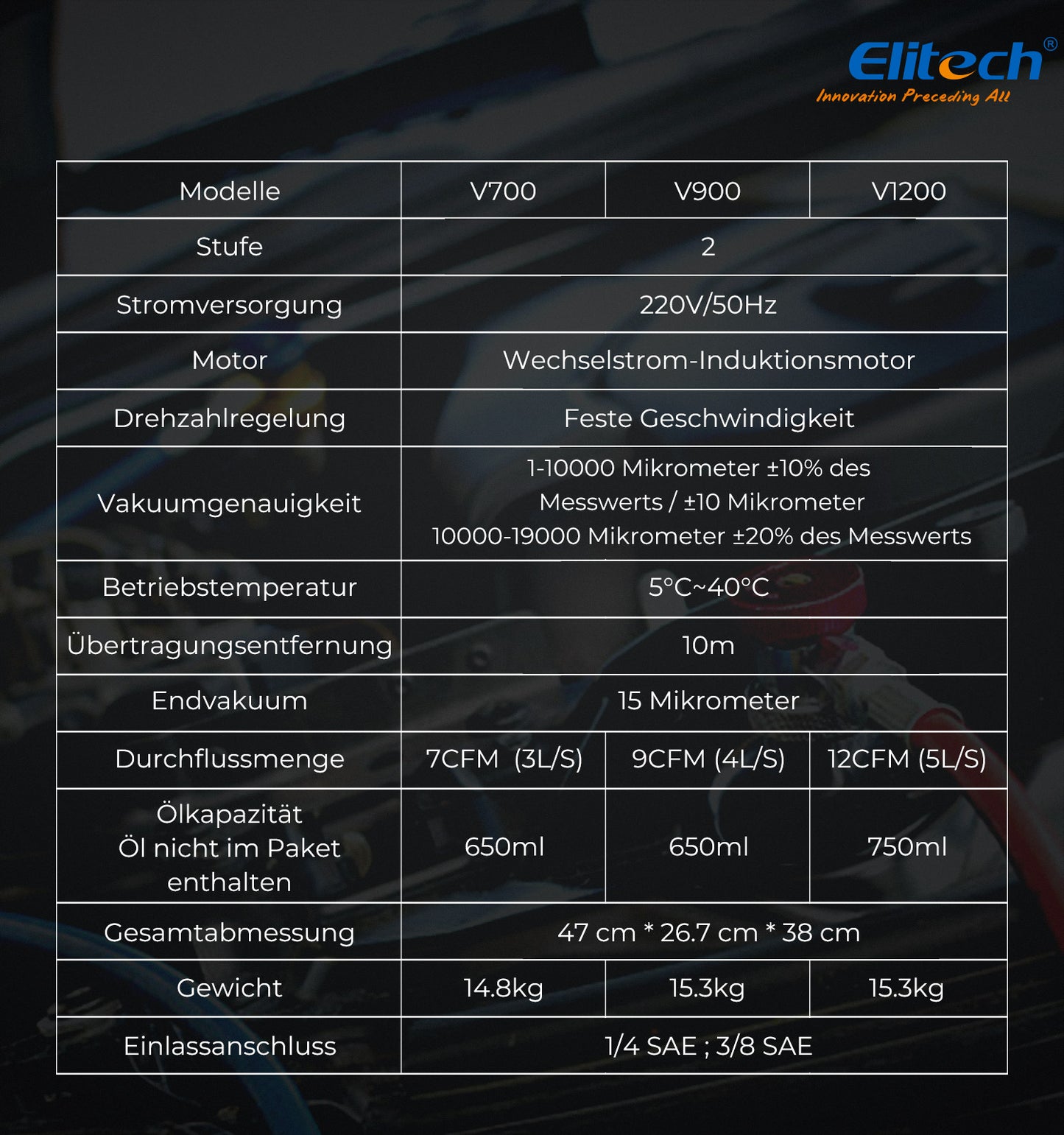 Elitech V700 220 V Intelligente 2-Stufen-Vakuumpumpe, 7 CFM, 3 l/s, APP-Steuerung, Datenprotokollierung, intelligente Steuerung
